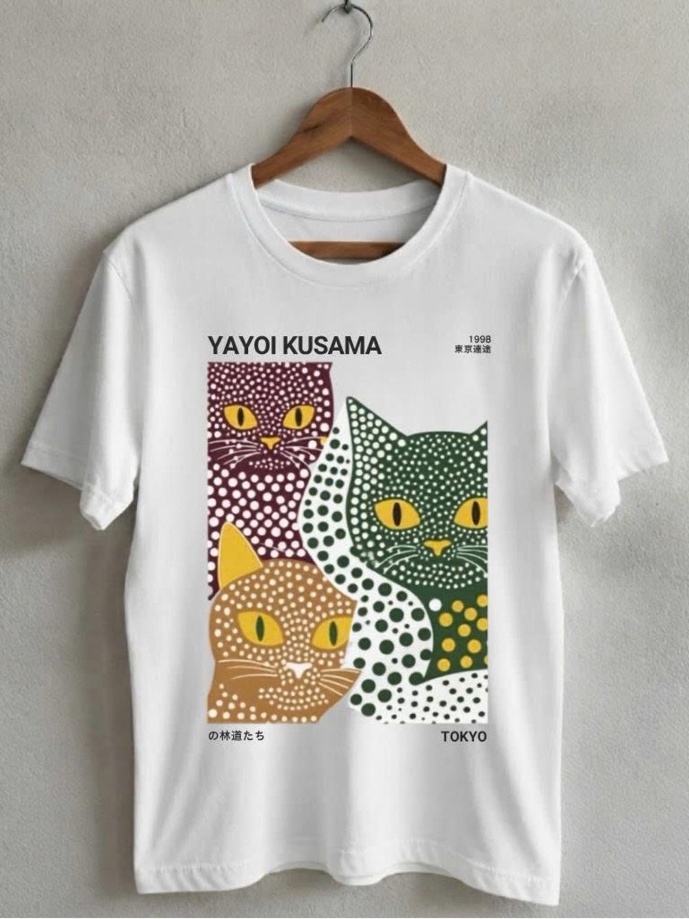 Yayoi Kusama Cat Polka Dot Japanese Graphic Tee - Gildan Shirt
